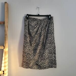 Lucy Paris Faux Wrap Pleated Lightweight Pull On Midi Skirt Black & White M